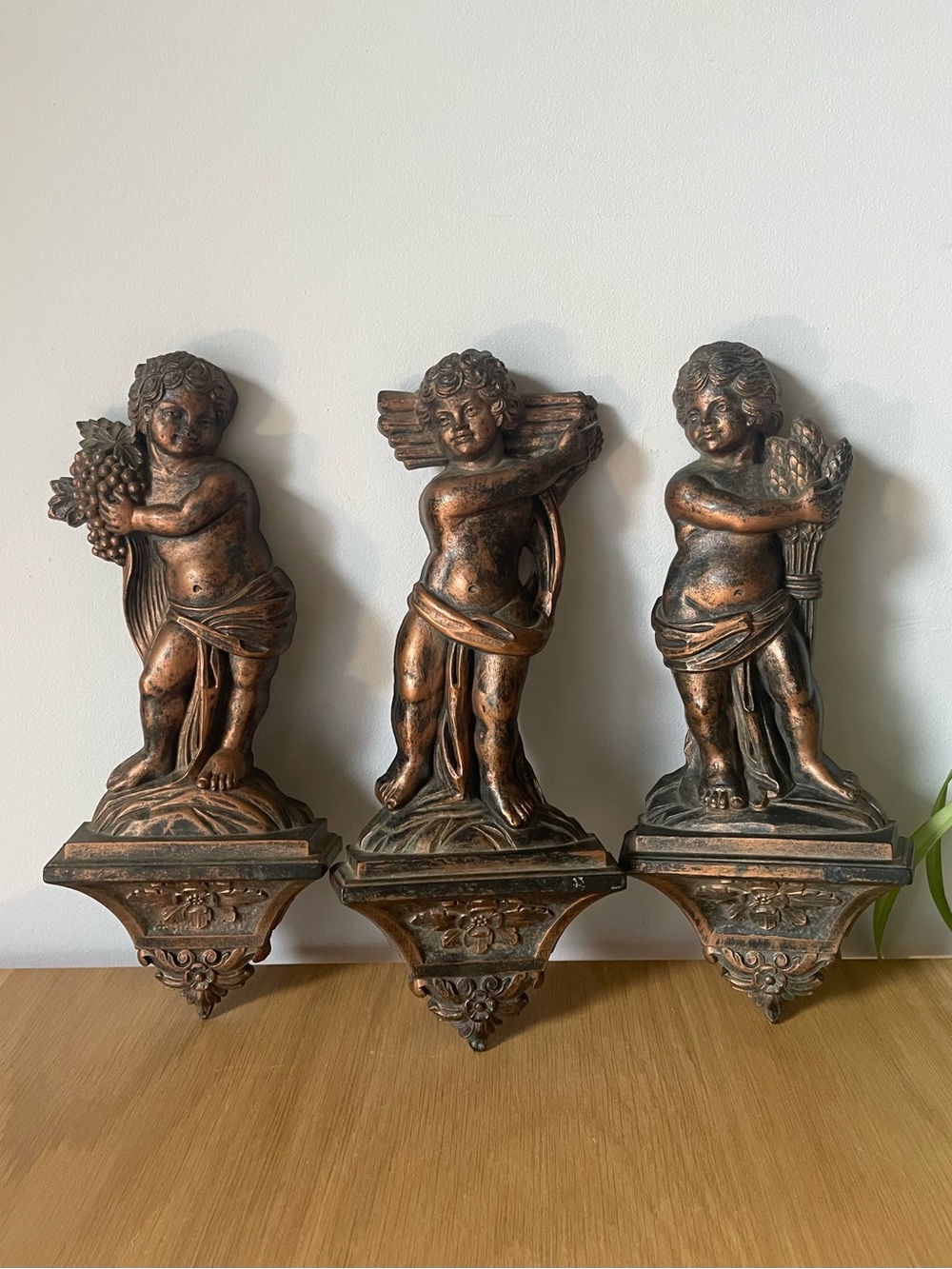 Vintage 1969 Dart Industries Cherub Wall Plaques Set of 3 Coppercraft Syroco